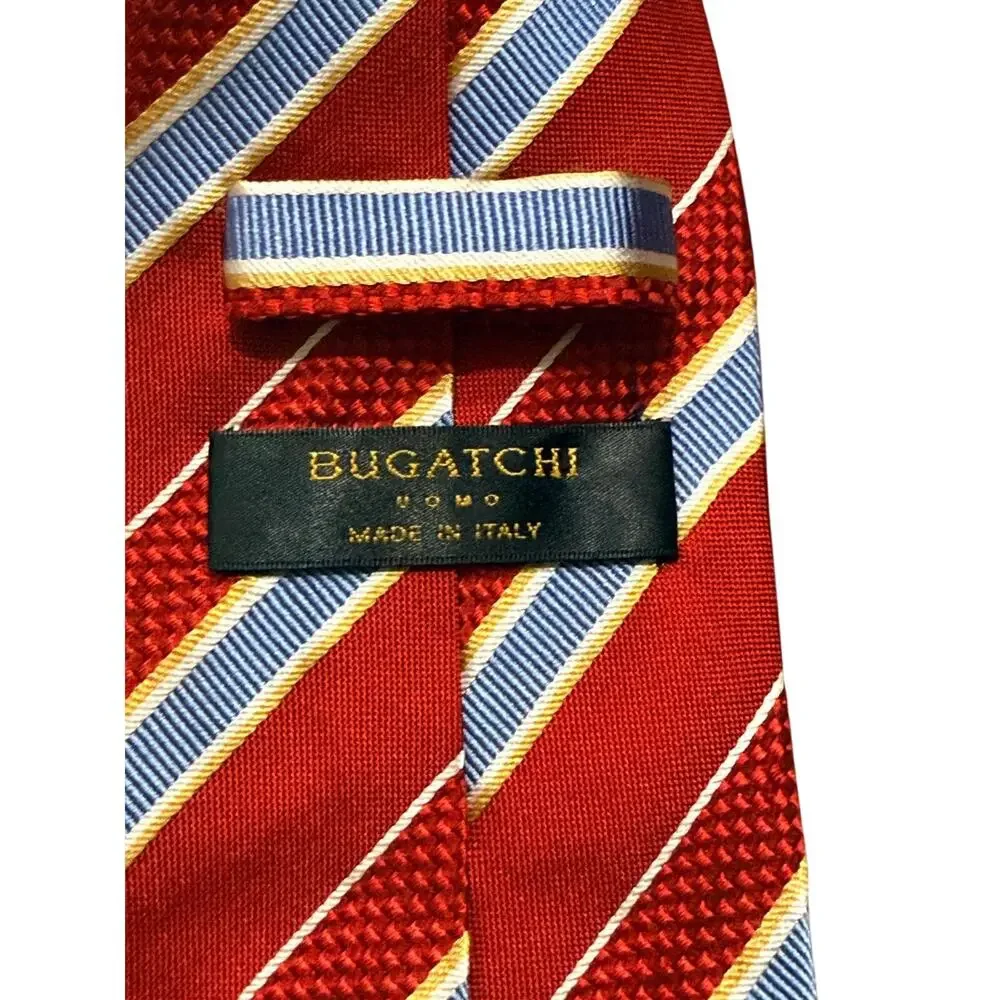 Bugatchi Red & Blue Diagonal Striped 100% Silk Necktie